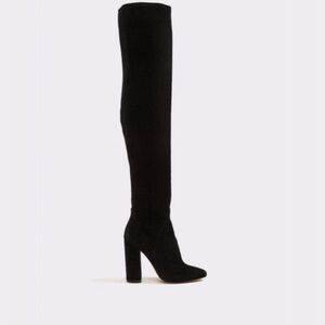 Aldo black faux suede knee-high over the knee boots chunky heel Sz 9